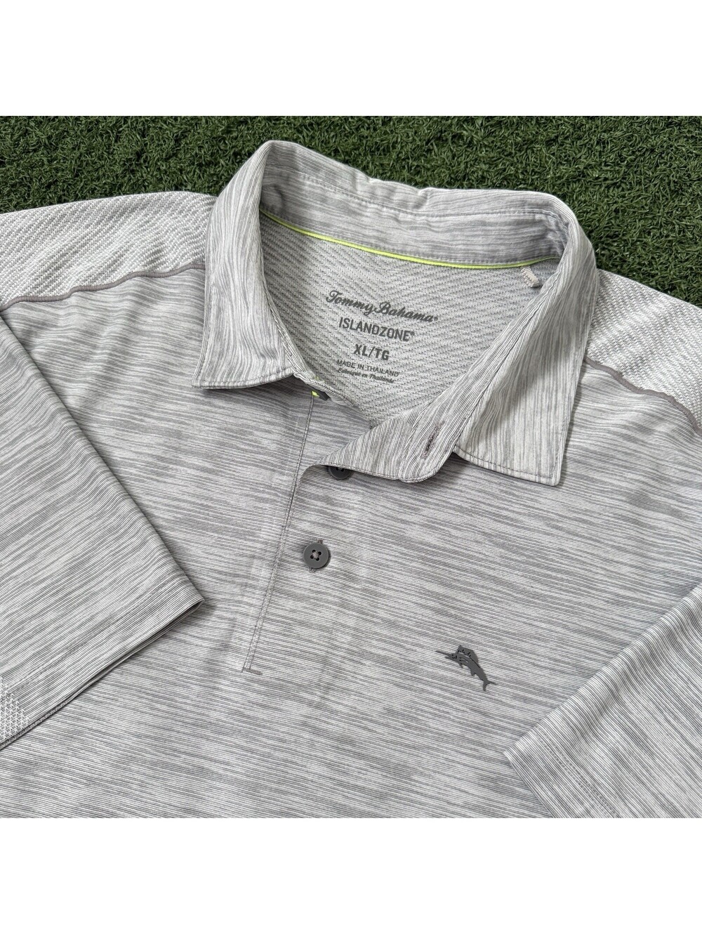 Tommy Bahama IslandZone Men’s XL Grey Performance Golf Polo Shirt Marlin Logo